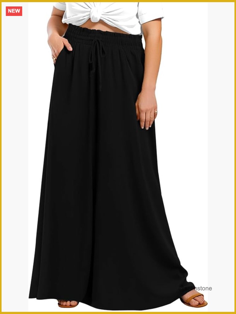 Polyester Spandex High Waist Wide Leg Palazzo Pants With Pockets